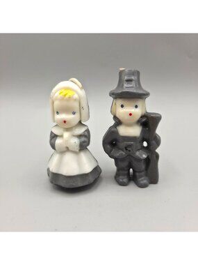 Vintage Gurley Pilgrim Figure Candles Collectible Gray Hat Thanksgiving Set Of 2